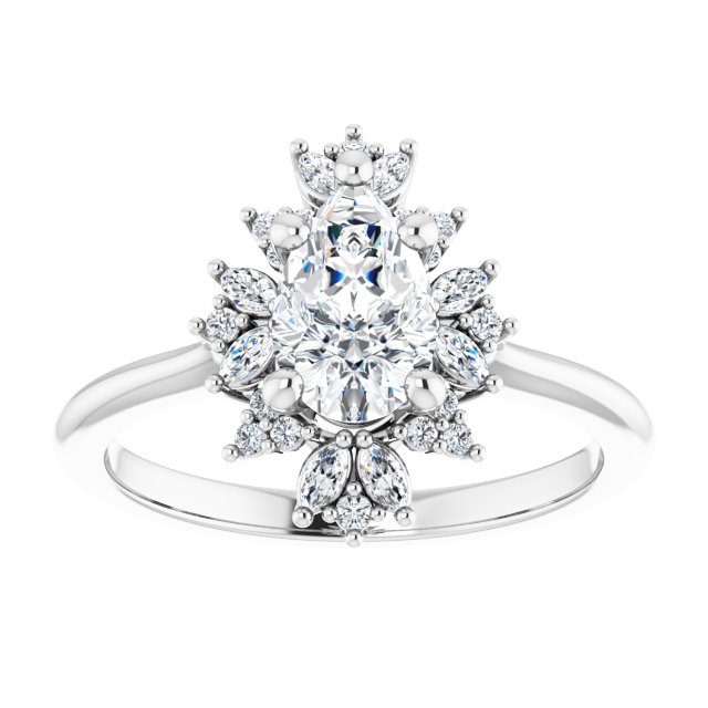 14K white gold 1 CT Pear-cut Diamond Floral Halo Diamond Engagement Ring Setting