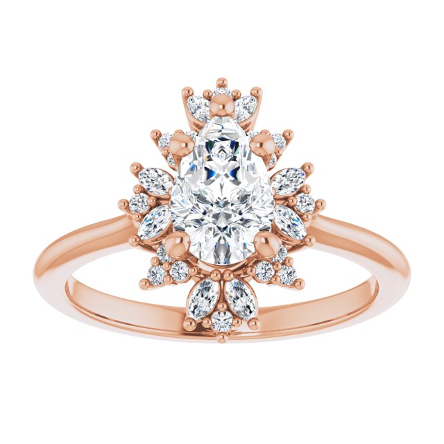 14K rose gold 1 CT Pear-cut Diamond Floral Halo Diamond Engagement Ring Setting