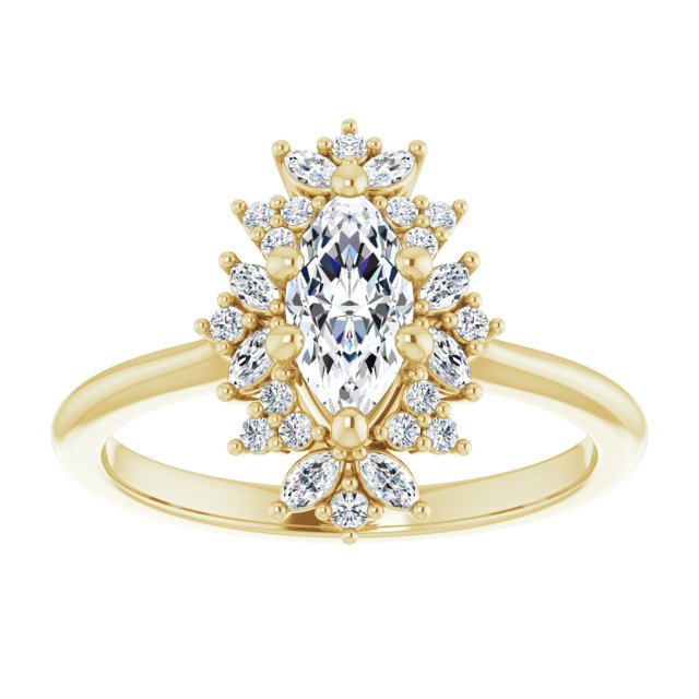 14K yellow gold 1/2 CT Marquise-cut Diamond Floral Halo Diamond Engagement Ring Setting