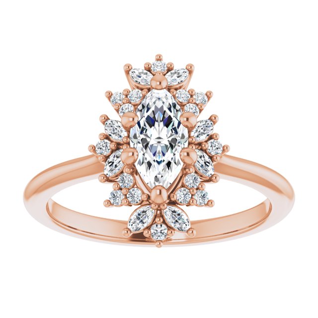 14K rose gold 1/2 CT Marquise-cut Diamond Floral Halo Diamond Engagement Ring Setting