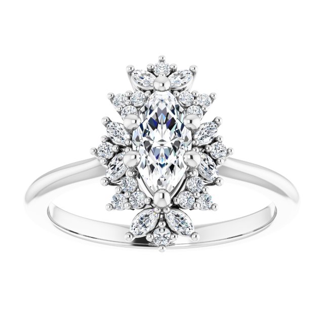 14K white gold 1/2 CT Marquise-cut Diamond Floral Halo Diamond Engagement Ring Setting