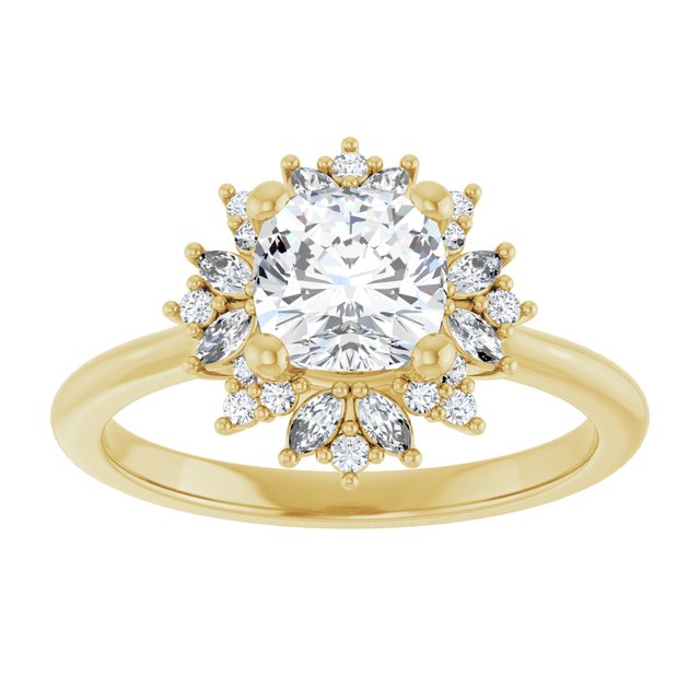 14K yellow gold 1 CT Cushion-cut Diamond Floral Halo Diamond Engagement Ring Setting