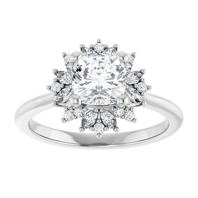 14K white gold 1 CT Cushion-cut Diamond Floral Halo Diamond Engagement Ring Setting