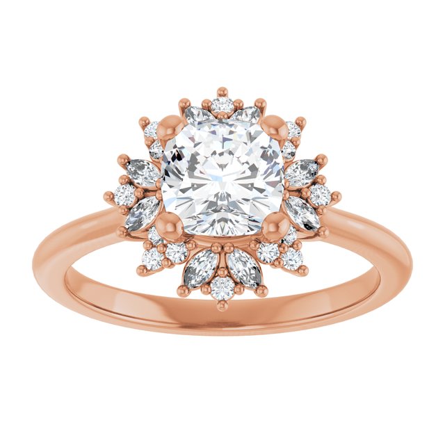 14K rose gold 1 CT Cushion-cut Diamond Floral Halo Diamond Engagement Ring Setting