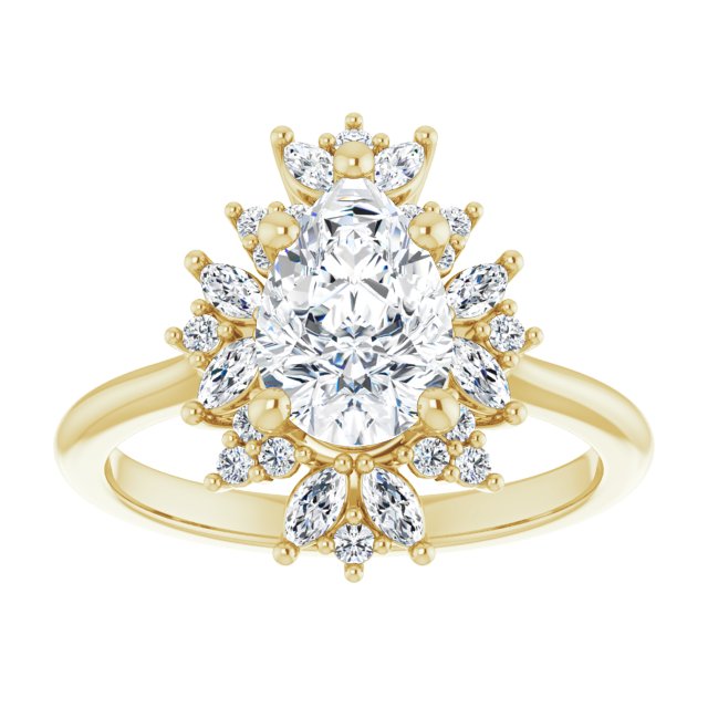 14K yellow gold 2 CT Pear-cut Diamond Floral Halo Diamond Engagement Ring Setting