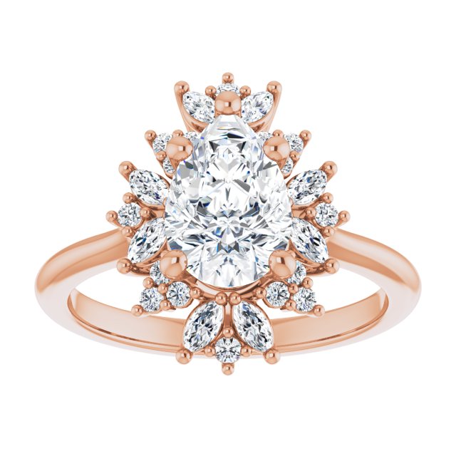 14K rose gold 2 CT Pear-cut Diamond Floral Halo Diamond Engagement Ring Setting