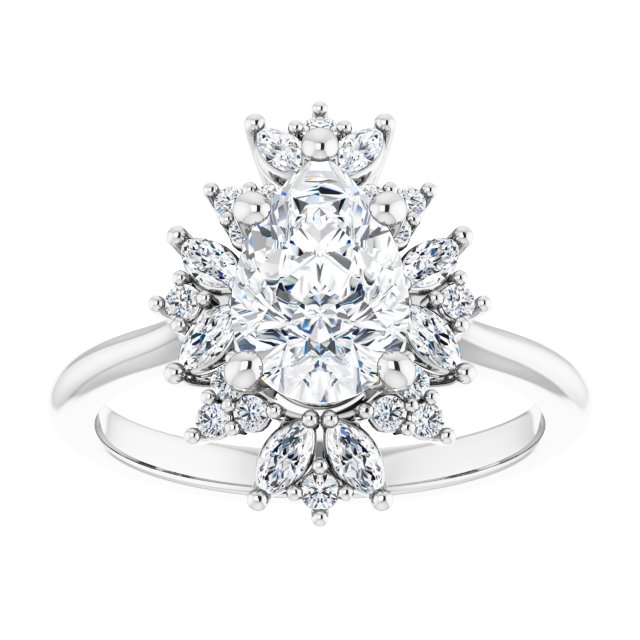 14K white gold 2 CT Pear-cut Diamond Floral Halo Diamond Engagement Ring Setting