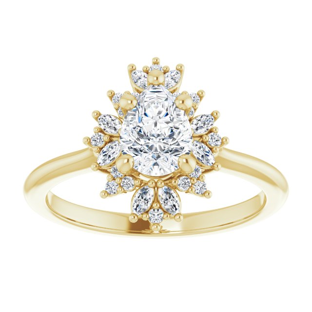 14K yellow gold 1/2 CT Pear-cut Diamond Floral Halo Diamond Engagement Ring Setting