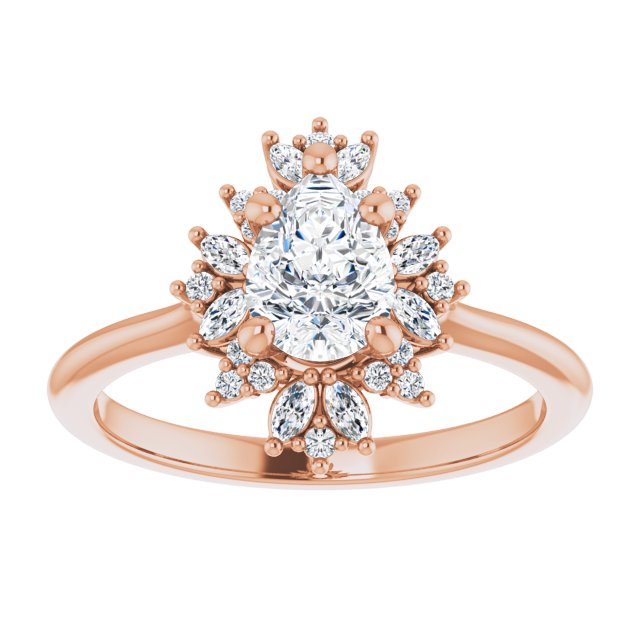 14K rose gold 1/2 CT Pear-cut Diamond Floral Halo Diamond Engagement Ring Setting