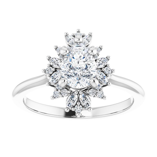 14K white gold 1/2 CT Pear-cut Diamond Floral Halo Diamond Engagement Ring Setting