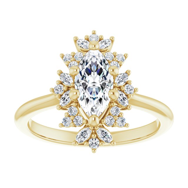 14K yellow gold 1 CT Marquise-cut Diamond Floral Halo Diamond Engagement Ring Setting