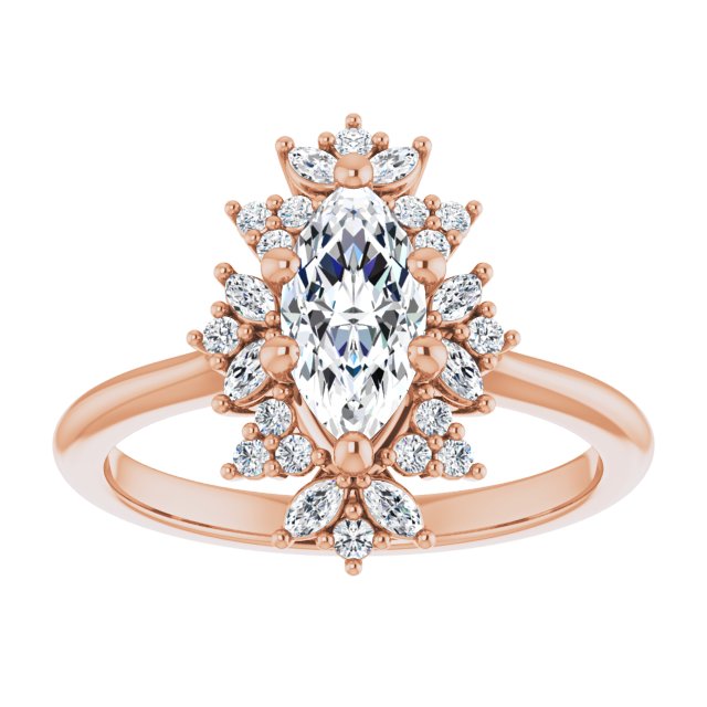 14K rose gold 1 CT Marquise-cut Diamond Floral Halo Diamond Engagement Ring Setting