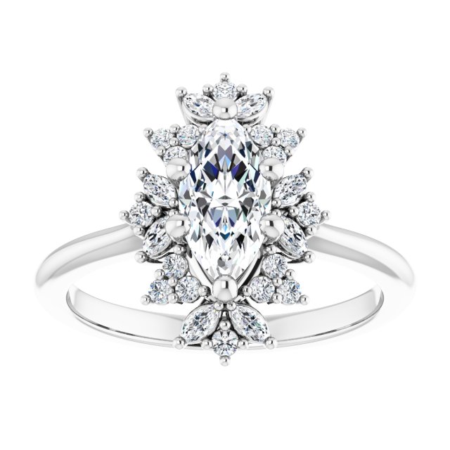 14K white gold 1 CT Marquise-cut Diamond Floral Halo Diamond Engagement Ring Setting