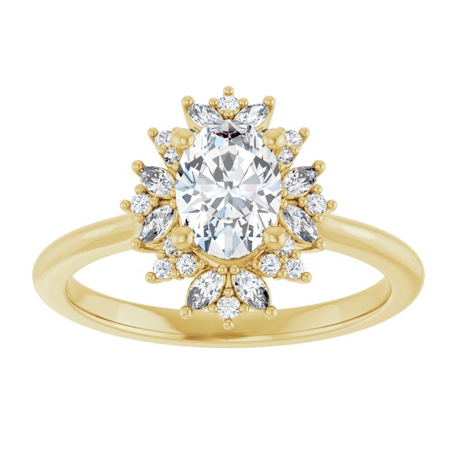 14K yellow gold 1/2 CT Oval-cut Diamond Floral Halo Diamond Engagement Ring Setting