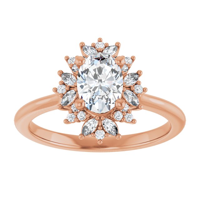 14K rose gold 1/2 CT Oval-cut Diamond Floral Halo Diamond Engagement Ring Setting