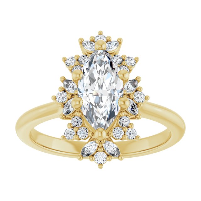 14K yellow gold 2 CT Marquise-cut Diamond Floral Halo Diamond Engagement Ring Setting