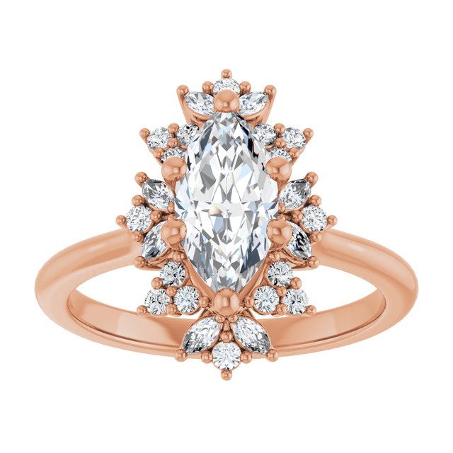 14K rose gold 2 CT Marquise-cut Diamond Floral Halo Diamond Engagement Ring Setting