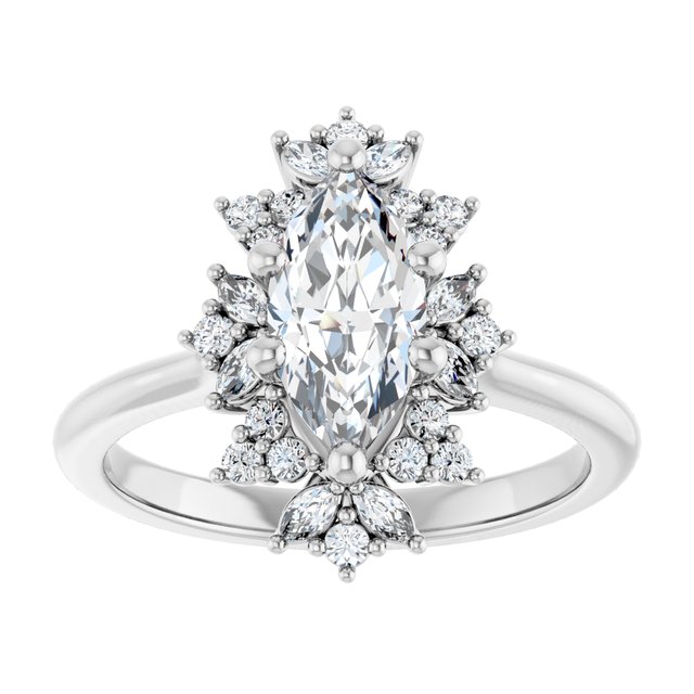 14K white gold 2 CT Marquise-cut Diamond Floral Halo Diamond Engagement Ring Setting