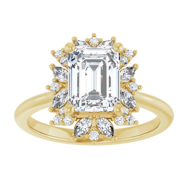 14K yellow gold 1 CT Emerald-cut Diamond Floral Halo Diamond Engagement Ring Setting