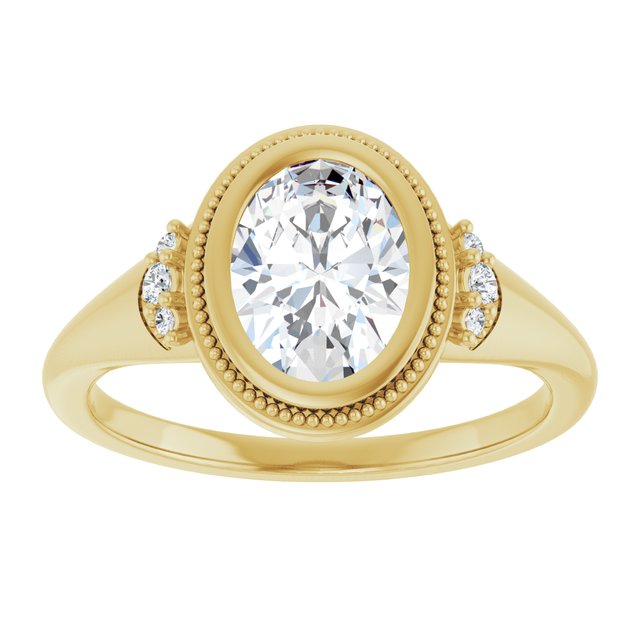 14K yellow gold 1 CT Oval Diamond Milgrain Bezel-Set Diamond Engagement Ring Setting