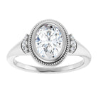 14K white gold 1 CT Oval Diamond Milgrain Bezel-Set Diamond Engagement Ring Setting