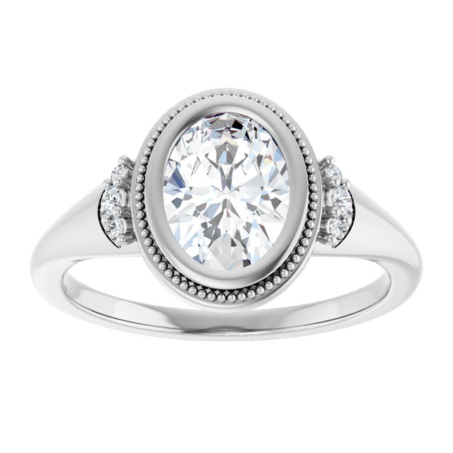 14K white gold 1 CT Oval Diamond Milgrain Bezel-Set Diamond Engagement Ring Setting