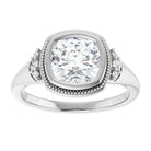 14K white gold 2 CT Cushion Diamond Milgrain Bezel-Set Diamond Engagement Ring Setting