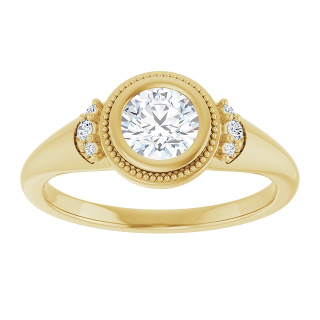 14K yellow gold 1/2 CT Round Diamond Milgrain Bezel-Set Diamond Engagement Ring Setting