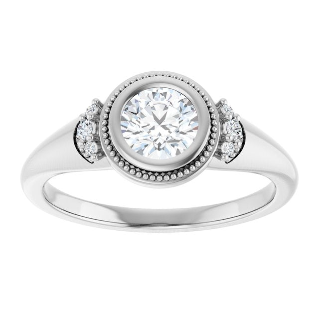 14K white gold 1/2 CT Round Diamond Milgrain Bezel-Set Diamond Engagement Ring Setting