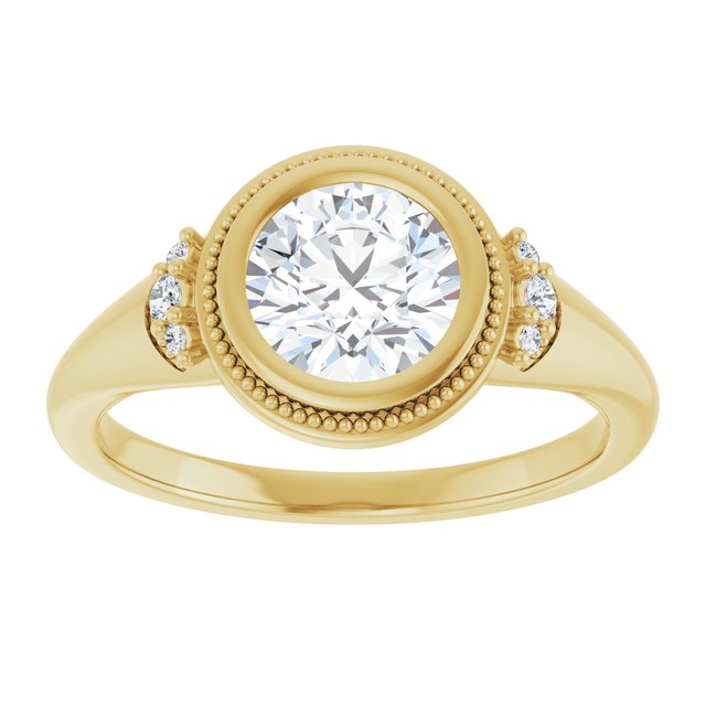 14K yellow gold 1 CT Round Diamond Milgrain Bezel-Set Diamond Engagement Ring Setting