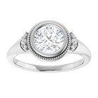 14K white gold 1 CT Round Diamond Milgrain Bezel-Set Diamond Engagement Ring Setting