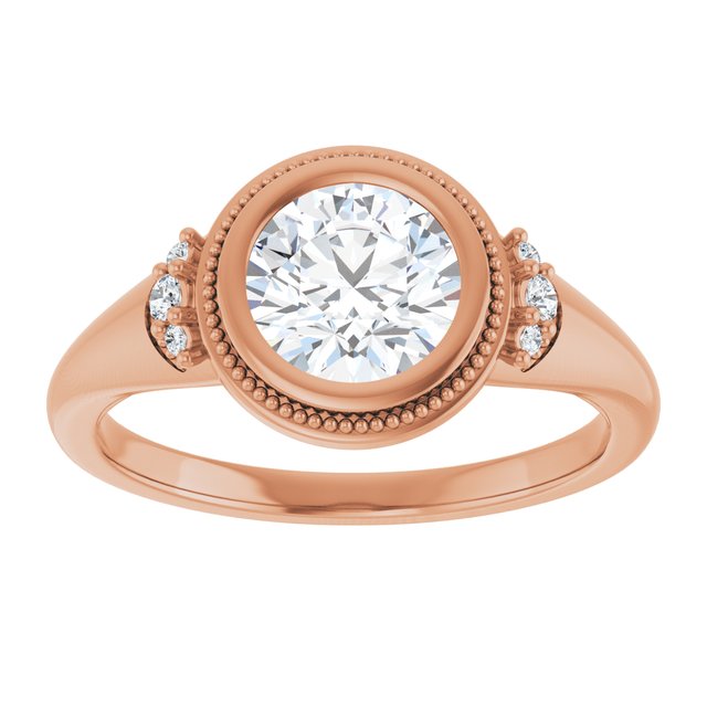 14K rose gold 1 CT Round Diamond Milgrain Bezel-Set Diamond Engagement Ring Setting