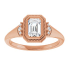 14K rose gold 1/2 CT Emerald Diamond Milgrain Bezel-Set Diamond Engagement Ring Setting