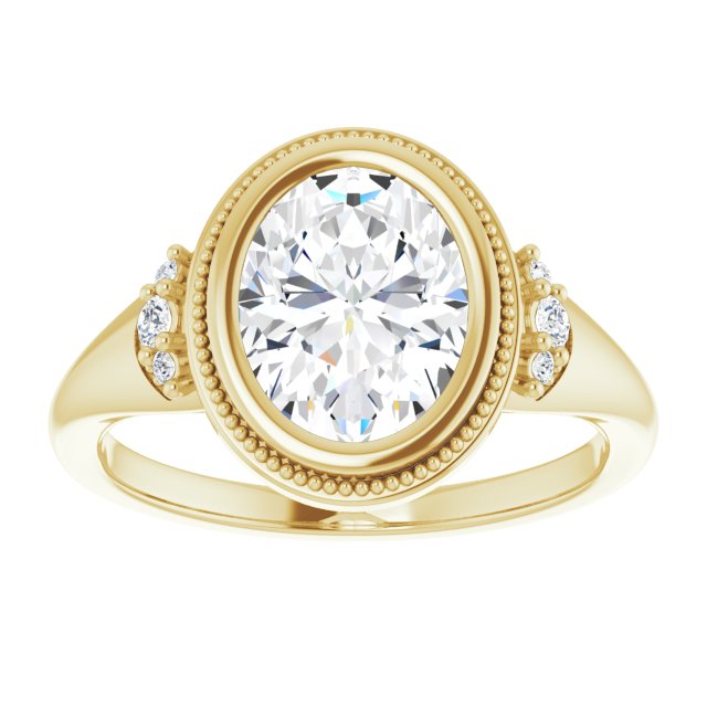 14K yellow gold 2 CT Oval Diamond Milgrain Bezel-Set Diamond Engagement Ring Setting