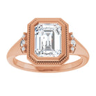 14K rose gold 2 CT Emerald Diamond Milgrain Bezel-Set Diamond Engagement Ring Setting