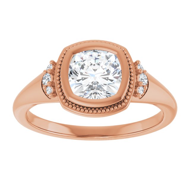 14K rose gold 1 CT Cushion Diamond Milgrain Bezel-Set Diamond Engagement Ring Setting