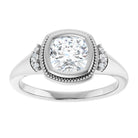 14K white gold 1 CT Cushion Diamond Milgrain Bezel-Set Diamond Engagement Ring Setting