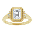 14K yellow gold 1 CT Emerald Diamond Milgrain Bezel-Set Diamond Engagement Ring Setting