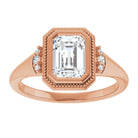 14K rose gold 1 CT Emerald Diamond Milgrain Bezel-Set Diamond Engagement Ring Setting