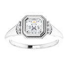 14K white gold 1/2 CT Asscher Diamond Milgrain Bezel-Set Diamond Engagement Ring Setting