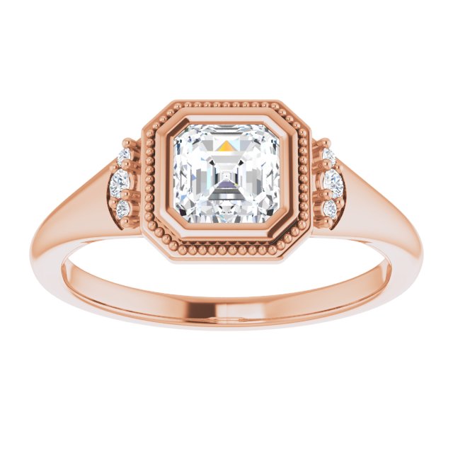 14K rose gold 1/2 CT Asscher Diamond Milgrain Bezel-Set Diamond Engagement Ring Setting