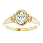 14K yellow gold 1/2 CT Oval Diamond Milgrain Bezel-Set Diamond Engagement Ring Setting