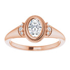 14K rose gold 1/2 CT Oval Diamond Milgrain Bezel-Set Diamond Engagement Ring Setting