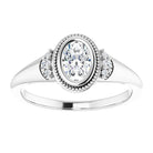 14K white gold 1/2 CT Oval Diamond Milgrain Bezel-Set Diamond Engagement Ring Setting