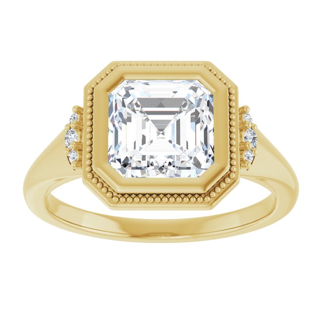 14K yellow gold 2 CT Asscher Diamond Milgrain Bezel-Set Diamond Engagement Ring Setting