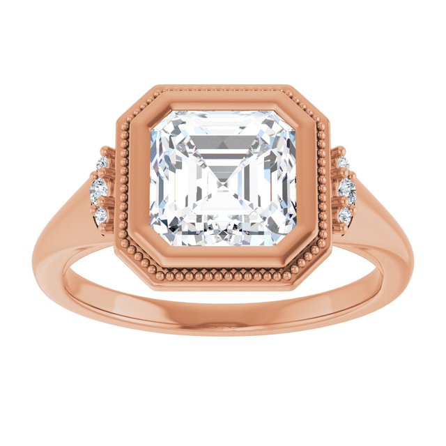 14K rose gold 2 CT Asscher Diamond Milgrain Bezel-Set Diamond Engagement Ring Setting