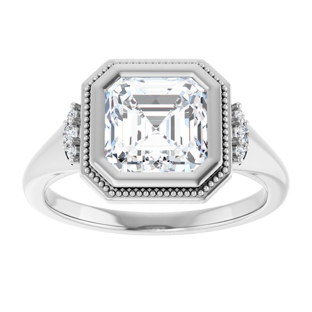 14K white gold 2 CT Asscher Diamond Milgrain Bezel-Set Diamond Engagement Ring Setting