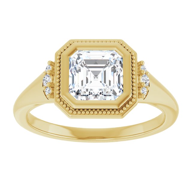 14K yellow gold 1 CT Asscher Diamond Milgrain Bezel-Set Diamond Engagement Ring Setting