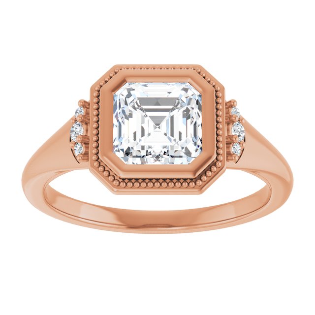 14K rose gold 1 CT Asscher Diamond Milgrain Bezel-Set Diamond Engagement Ring Setting