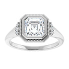 14K white gold 1 CT Asscher Diamond Milgrain Bezel-Set Diamond Engagement Ring Setting